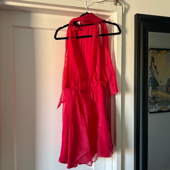 Zara hot pink/red organza mini dress size M - Picture 3 of 11